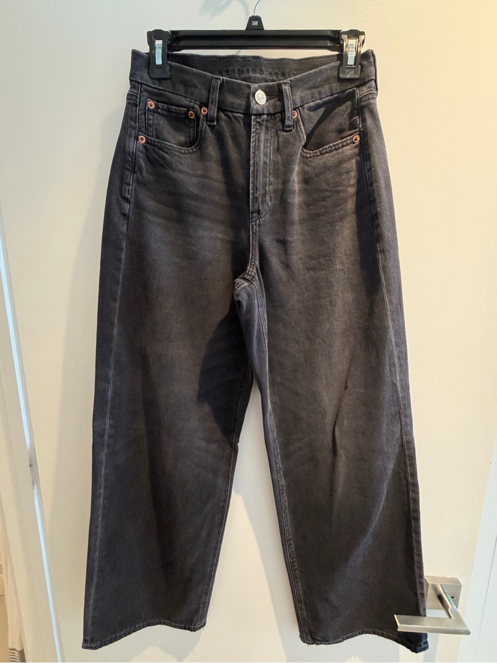 American Eagle Curvy Super High-Rise Baggy Straight Black Jeans | Size 4